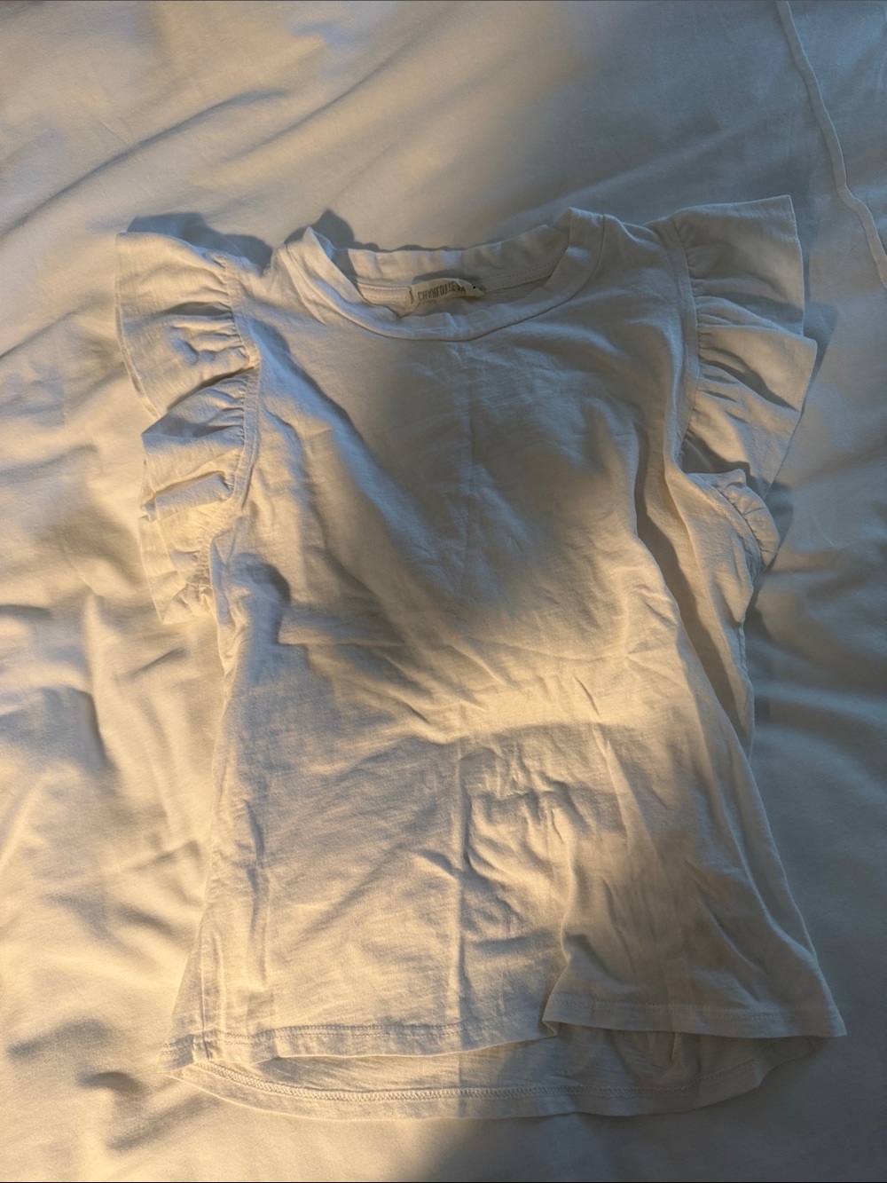 Women's White Ruffle Sleeve Tee